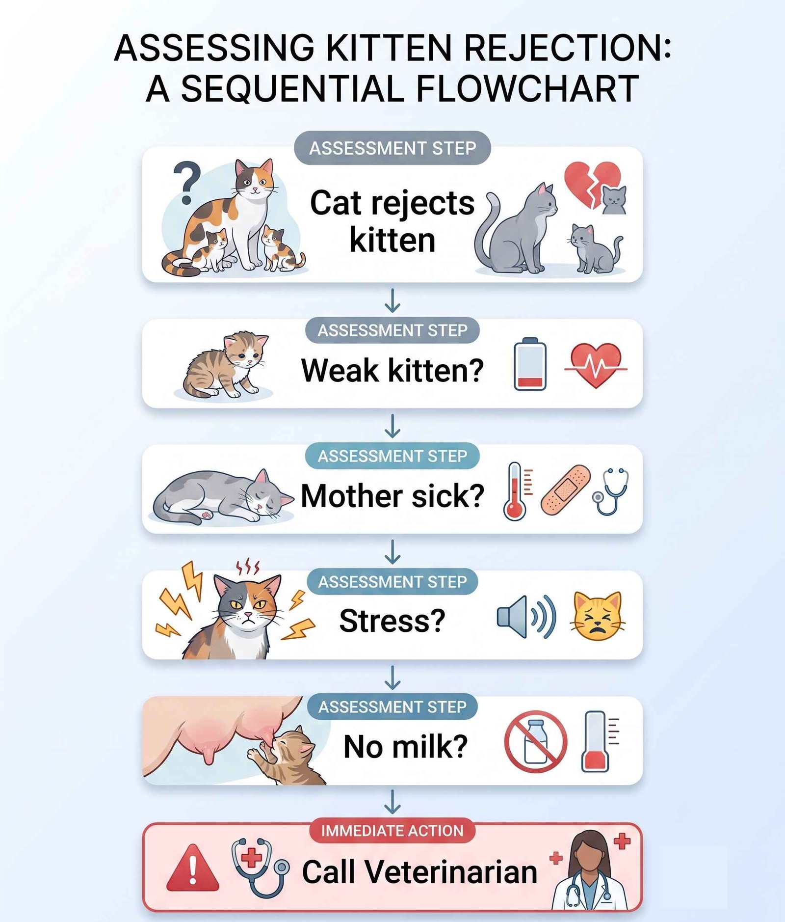 Why Is My Cat Rejecting Her Kittens? 9 Reasons & What to Do 2 Why Is My Cat Rejecting Her Kittens? Flowchart to identify causes of kitten rejection and when to call a veterinarian
