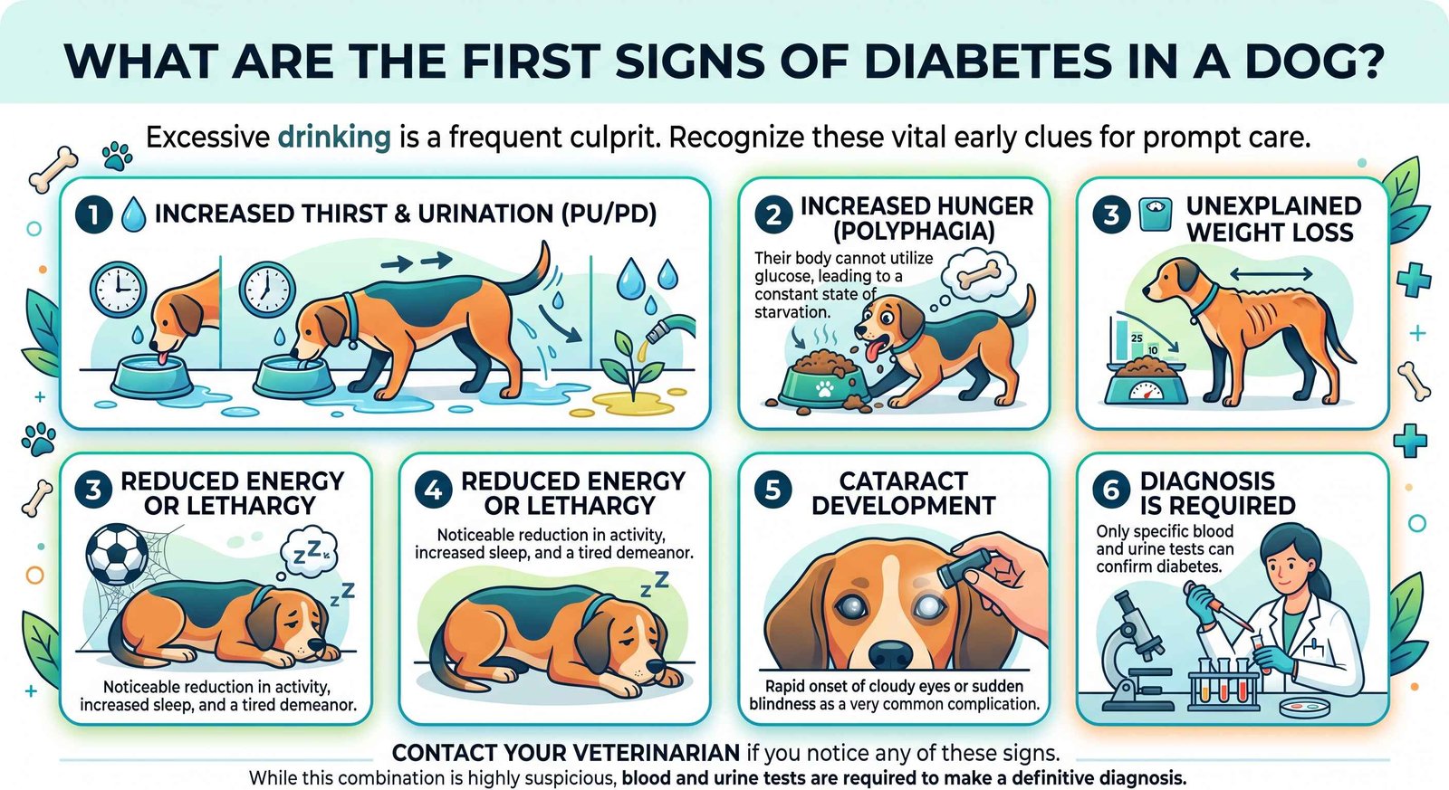 Infographic showing the first signs of diabetes in dogs