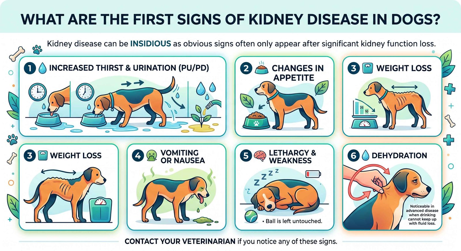 Infographic showing the first signs of kidney disease in dogs