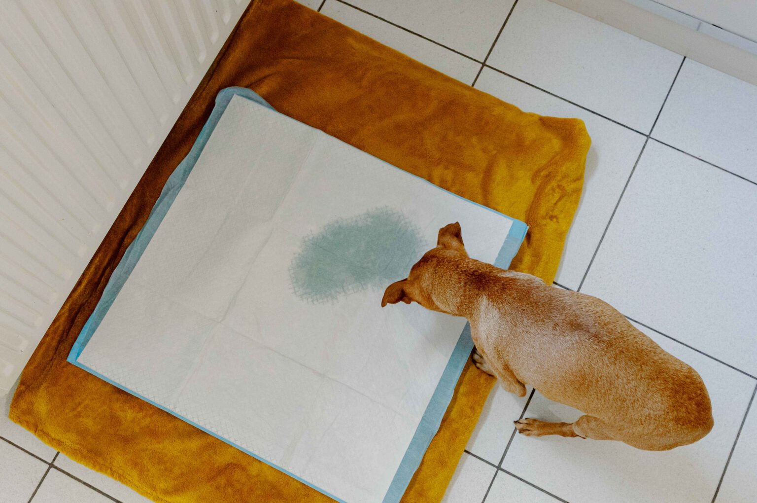 Dog UTI symptoms including frequent urination on a training pad