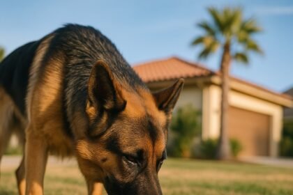 best dog food for German Shepherds: German Shepherd eating healthy raw food bowl balanced diet