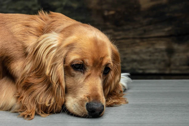 senior dog lying down appearing tired possible cognitive dysfunction symptoms