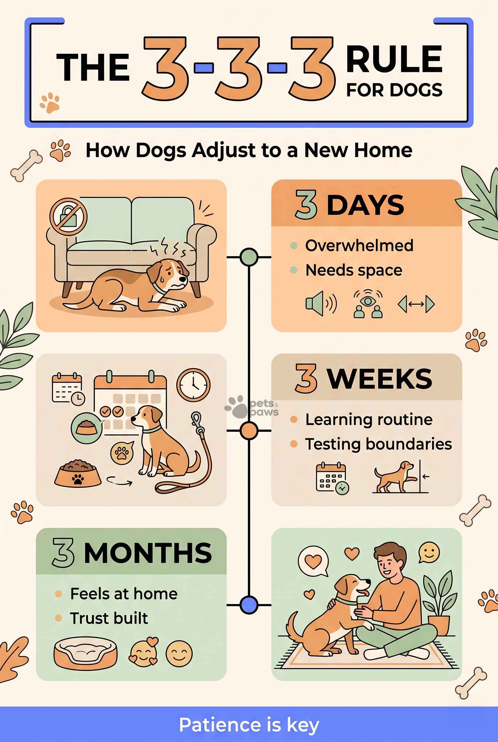 The 3-3-3 Rule Every Dog Owner Should Know infographic how dogs adjust to new home 3 days 3 weeks 3 months